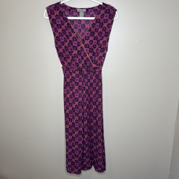 Cost Plus World Market Dresses & Skirts - World Market Dress Small Floral‎ Wrap Boho Gypsy Midi V Neck Pink Geometric